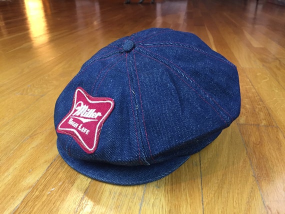 Vintage Miller High Life newsboy denim hat vintage