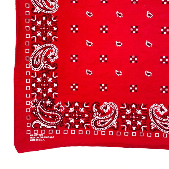 Vintage Red Paisley Bandana 80s fast color bandan… - image 3