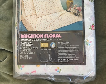 Vintage Brighton Floral Twin Flat Sheet: Sears NOS