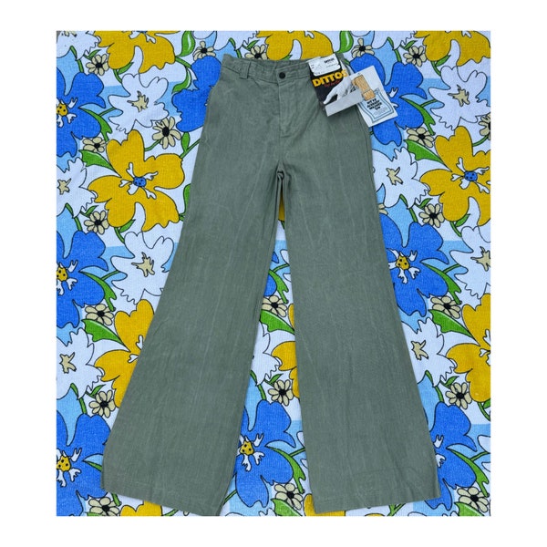 Vintage 1970s Dittos 26 / green denim Dittos / high waisted jeans pants, deadstock with original tags vintage 1970s DITTOS flares cotton 26”