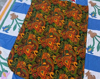 Vintage 60s Paisley Kaftan Dress - Green Orange Yellow Acrylic Loungewear