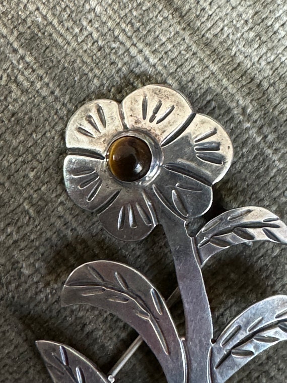 Vintage Taxco sterling silver flower brooch, Taxc… - image 8