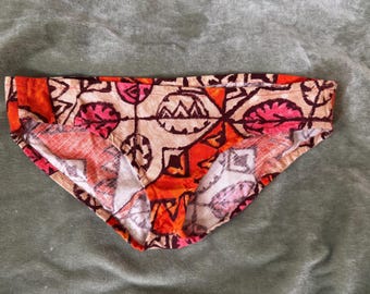 Vintage 60s 70s handmade homemade beige orange brown barkcloth bikini bottom AS IS