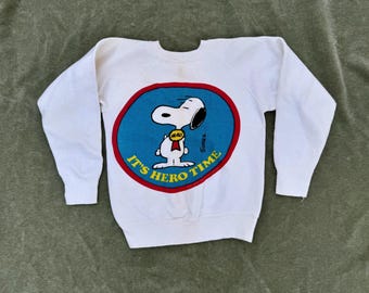 Vintage 70s Snoopy Sweatshirt: "It's Hero Time" XXS/XS