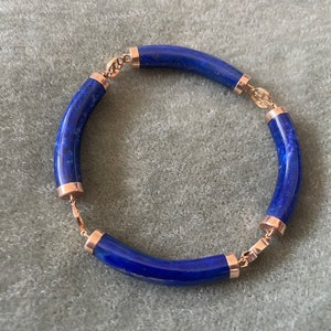 Vintage Lapis 14k gold bracelet, Lapis Lazuli 14K yellow gold link Chinese bracelet, Bracelet of good fortune Lapis and 14K gold