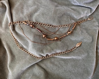 Vintage Gold Tone Puffy Heart Charm Chain Waist Belt Vintage Puffy Heart Charm Belt Large Brassy Gold-tone Metal  main image 3