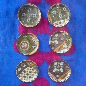 Vintage Fiberglass Patchwork Coasters: 1960s/70s Set of 6