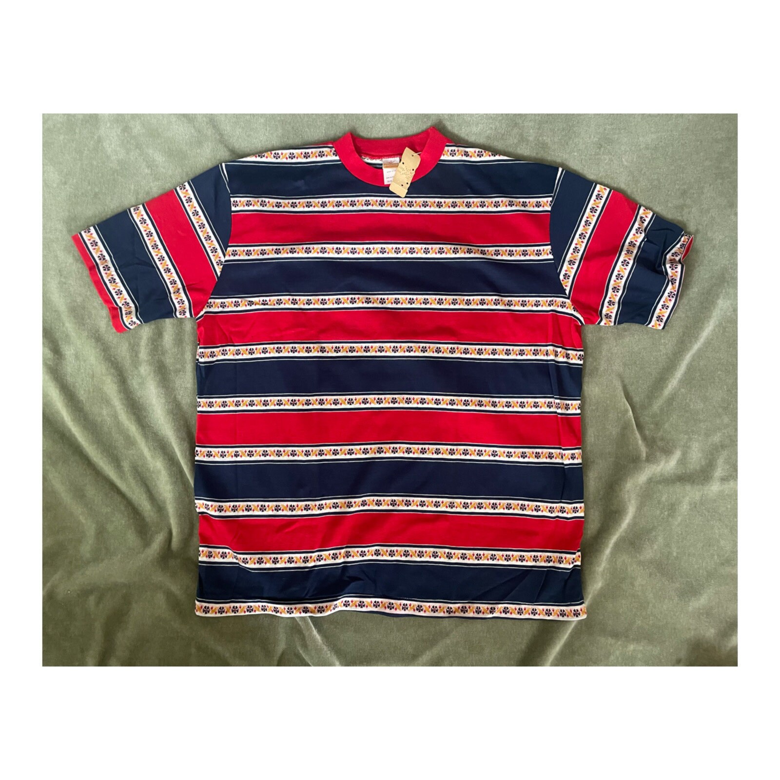 Vintage 60s Jantzen Striped Floral T-shirt: Deadstock USA Made XL