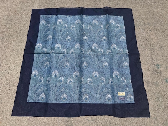 Vintage Liberty of London Hera Peacock scarf 20.5" x 20.5" original sticker Japan