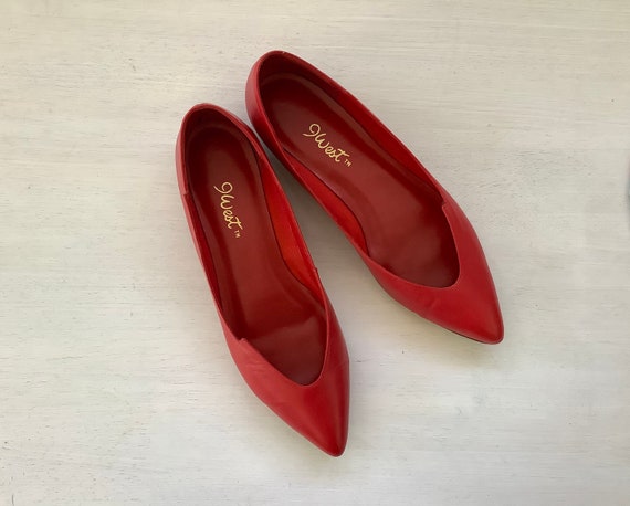 Vintage 1980s red leather flats 9 West,80s 1980s s
