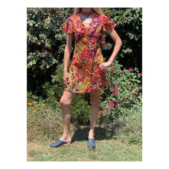 green print mini dress Sky to Moon Kristen Green Floral Halter Mini Dress - Size L