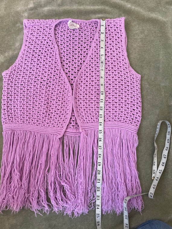 Vintage 60s 70s Purple Sweater Vest with Fringe /… - image 9
