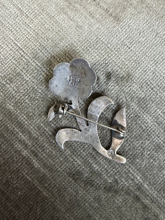 Vintage Taxco sterling silver flower brooch, Taxc… - image 2