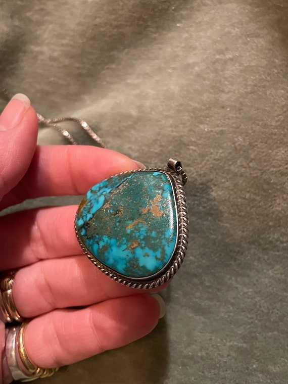 Vintage 1970s Navajo Southwest turquoise pendant … - image 9