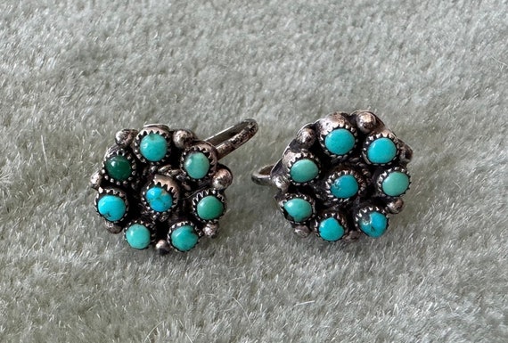 Flowers Of Turquoise Vintage Native American Zuni Sterling Silver Earrings Old Flowers Of Turquoise Vintage Native American Zuni Sterling Silver Earrings Old