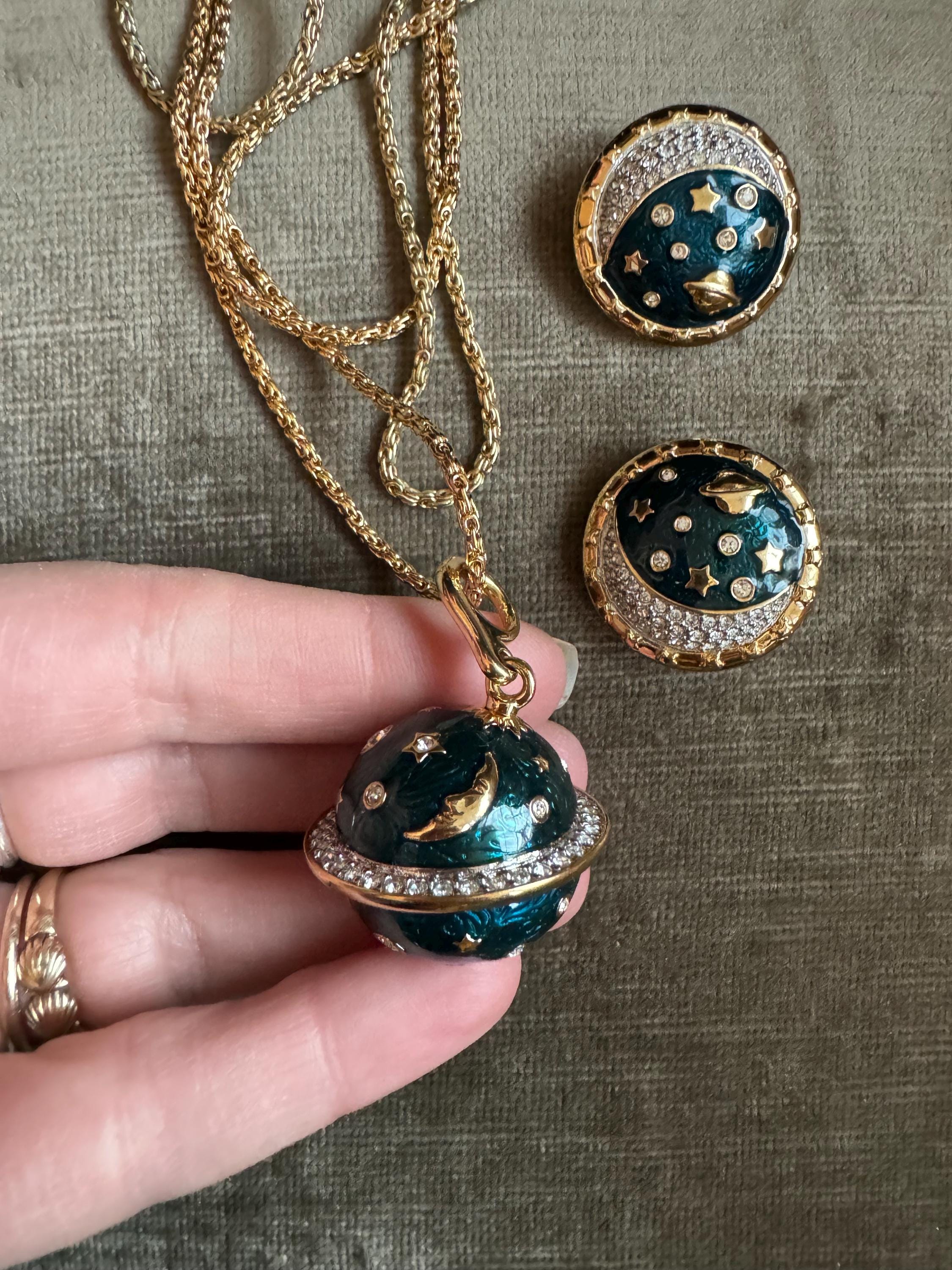 Vintage 1980s Signed Swarovski Celestial Planet Sphere