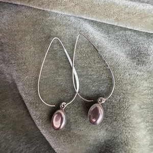 Vintage sterling 925 minimalist modern dangle teardrop hoop earrings, sterling hoop with dangle earrings