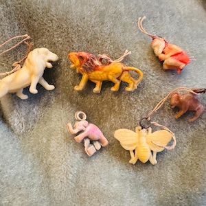 Vintage Cracker Jack toy lot, early 20th century mcm Cracker Jack Lot celluloid plastic, Cracker Jack Beanie Tags lot of 6