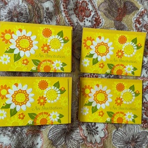Vintage 60s 70s Hallmark flower power invitations, flower power please join us invites, 4 invitations