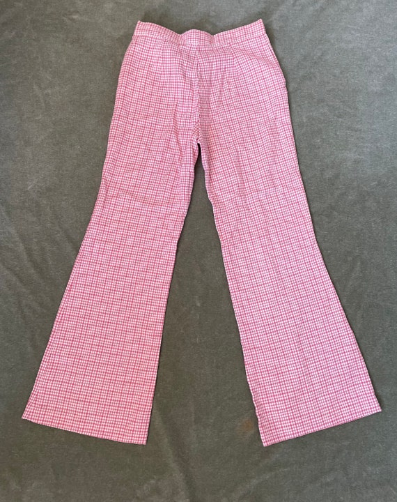 Vintage 1970s pink checkered bell bottoms,vintage… - image 2