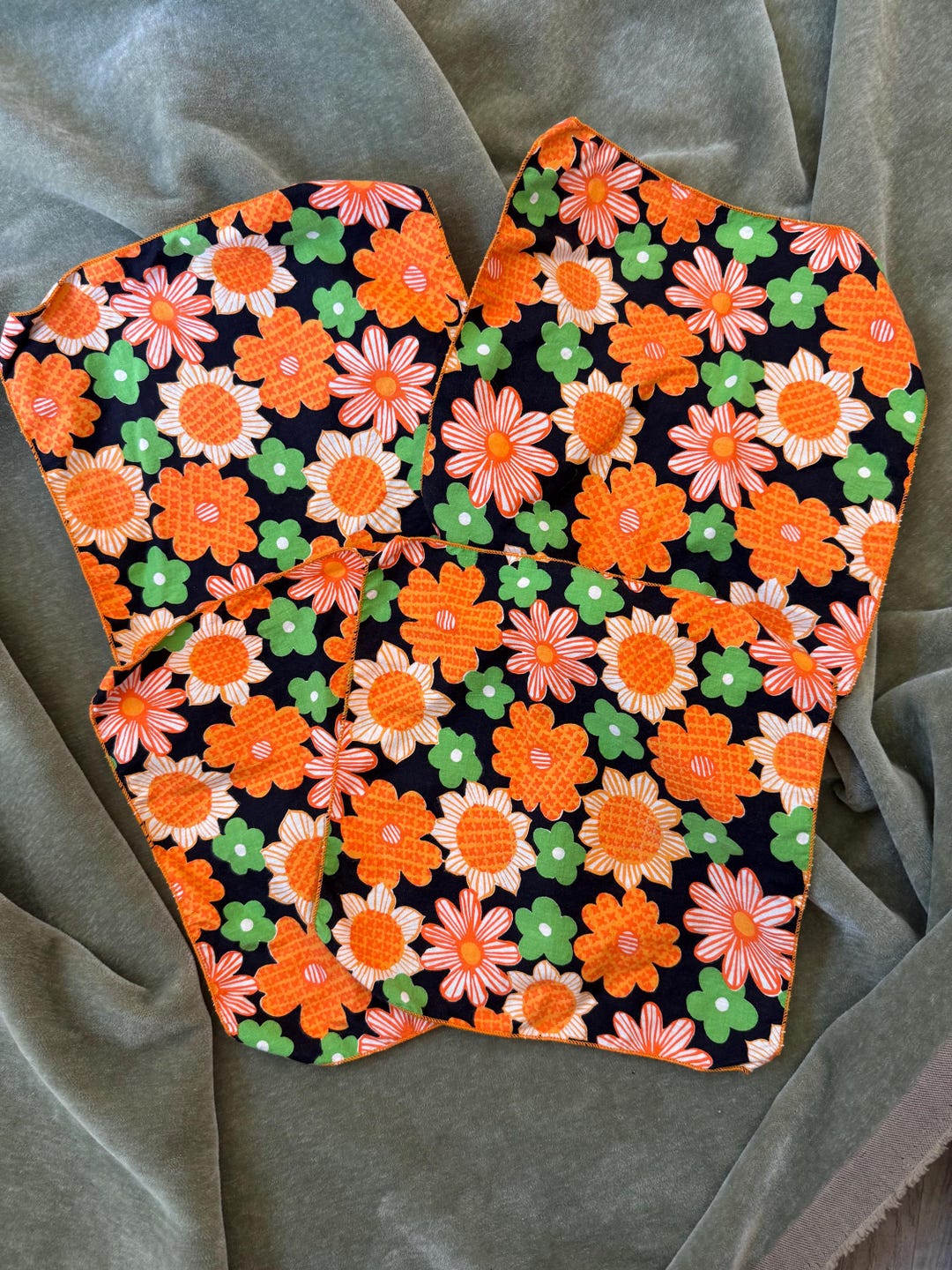Vintage Flower Power Napkins: 60s 70s Orange Green Set of 4 - Etsy