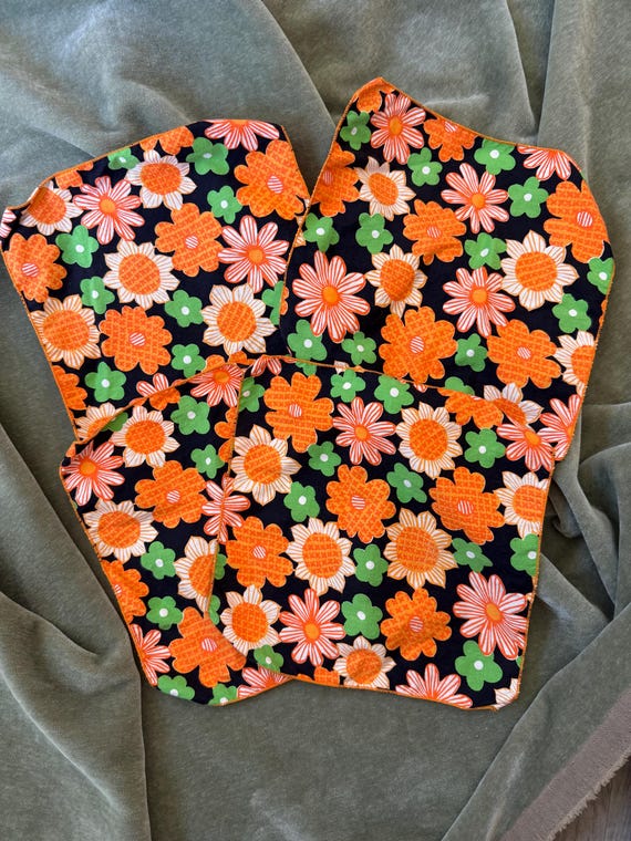 Vintage Flower Power Napkins: 60s 70s Orange Green Set of 4 - Etsy display picture 1