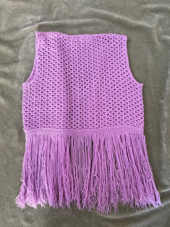 Vintage 60s 70s Purple Sweater Vest with Fringe /… - image 2