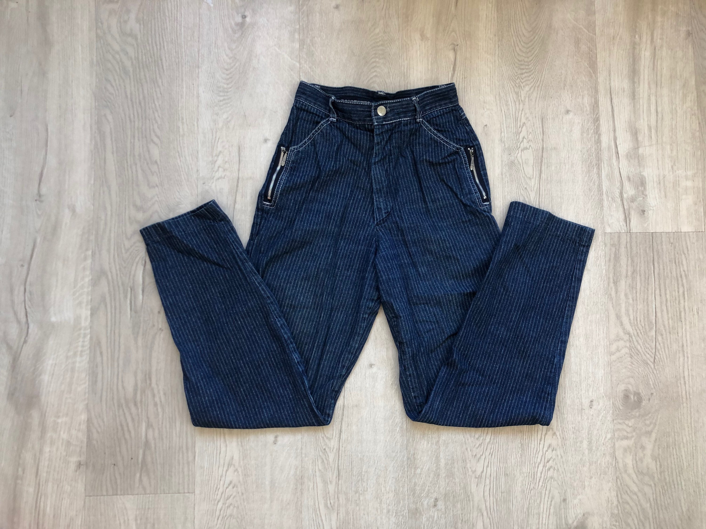 Vtg Fray Hem 60s 70s Dark Denim Jeans USA 42 TALON Zip