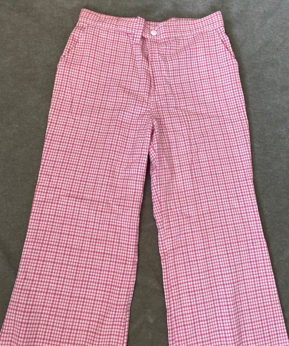 Vintage 1970s pink checkered bell bottoms,vintage… - image 3