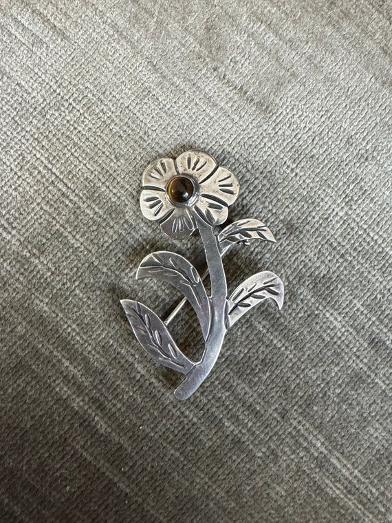 Vintage Taxco sterling silver flower brooch, Taxco