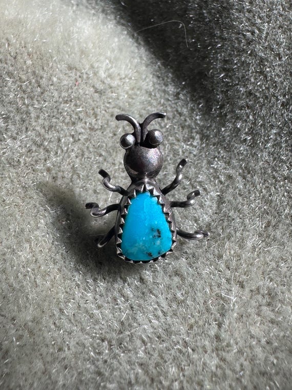 Vintage Native American Southwest silver and Turquoise bug pin tack