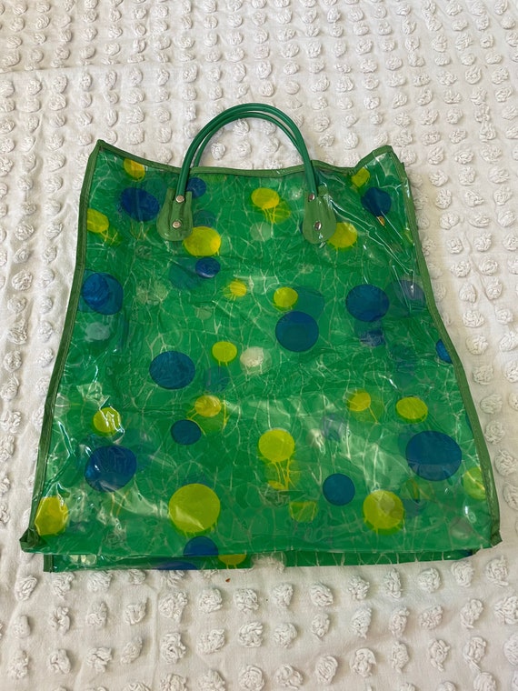 Vintage 1960s vinyl tote,60s vinyl circle dot tot… - image 3