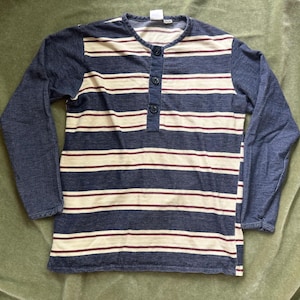 Vintage 70s striped Kennington Funky Groovy Threads long sleeve shirt, striped shirt with buttons 1970s cotton red white blue