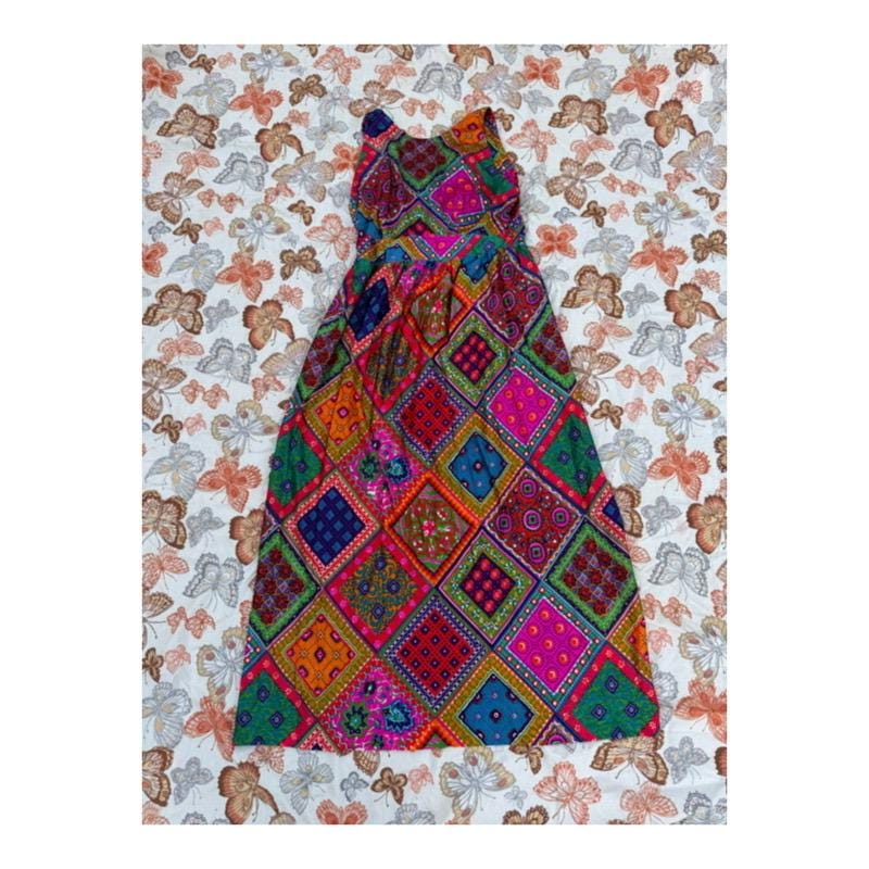Vintage Rainbow Patchwork Maxi Dress: Silky Acetate 60s 70s Acadia (NOS)