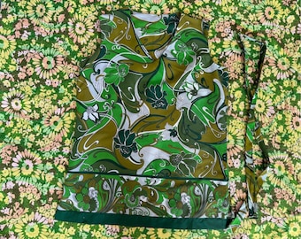 Vintage 60s/70s Psychedelic Tank Top: Green Mod Swirl, Removable Tie Belt