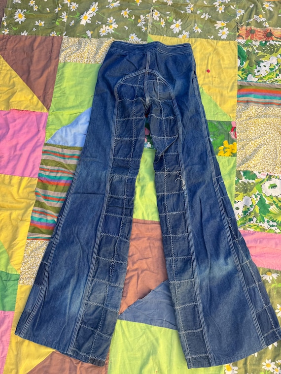 Vintage 1970s Faded Glory windowpane jeans 25 waist, 70s denim FADED AS IS distressed