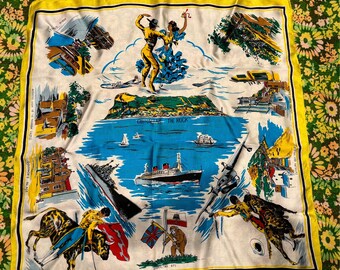 Vintage 1960s Gibraltar Souvenir Scarf: the Rock Graphic - Etsy