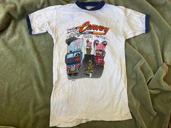 Vintage 1970s ringer t shirt Convoy movie novelty trucker culture, Sun Glo AS IS