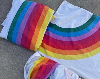 Vintage 70s Tomorrows Rainbow Wamsutta flat sheet fitted sheet and one pillowcase AS IS thin worn