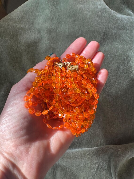 Vintage 60s Mod Orange Plastic Beaded Necklace: M… - image 3