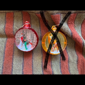 Vintage MCM 50s 60s Jewelbrite Christmas reflector ornaments, Deer and fawn with tree or 3 kings, Jewelbrite dioramas you choose