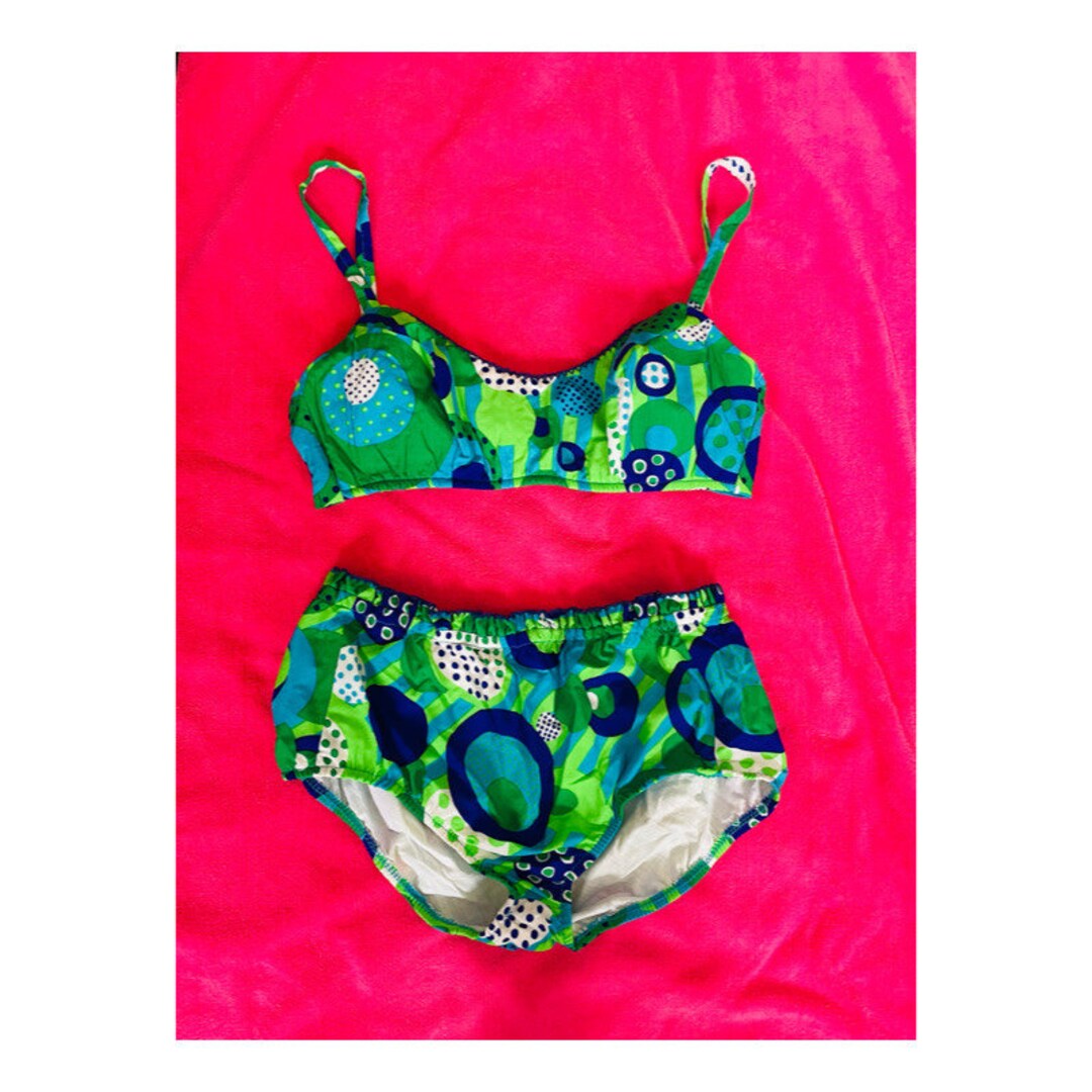 Vintage 60s Bikini, 1960s Mod Circle Bikini, Psychedelic Swimsuit