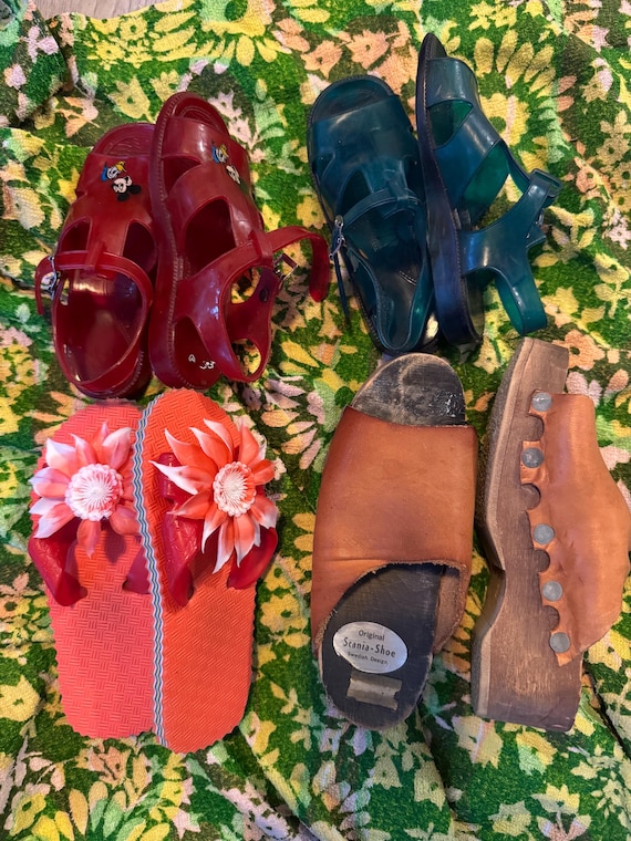 Vintage 60s 70s kids shoes, clogs jellies sandals you pick
