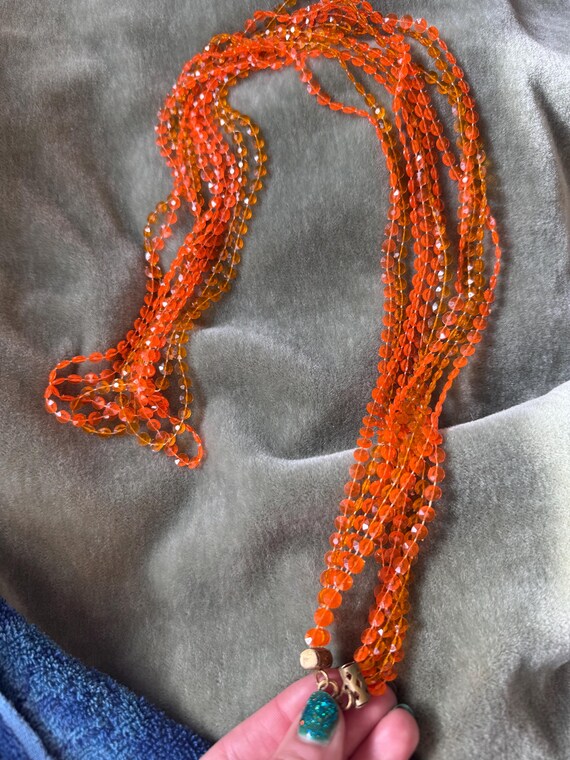 Vintage 60s Mod Orange Plastic Beaded Necklace: M… - image 18