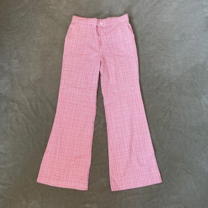 Vintage 70s Pink Checkered Bell Bottoms - 29&quot; Waist