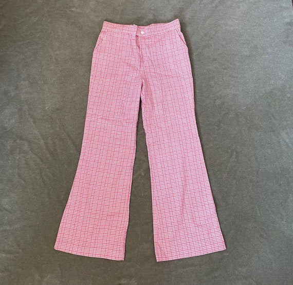 Vintage 1970s pink checkered bell bottoms,vintage… - image 1