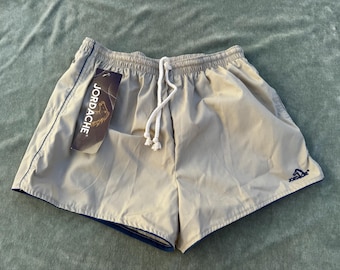 Vintage 70s 80s Jordache swimsuit shorts: tan and navy blue