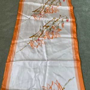 Vintage Vera Neumann oblong silk scarf made in Japan,60s 70s Vera scarf,Vera Neumann orange flower vintage scarf hand rolled,Vera lady bug image 4