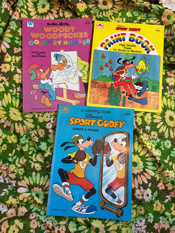 Vintage Coloring Books and Paint Book, Goofy and Woody Woodpecker