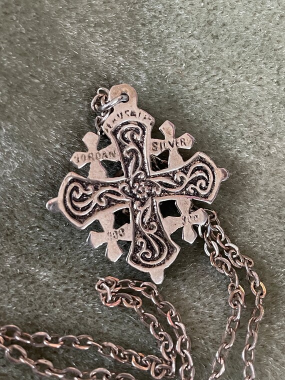 Vintage 900 silver Jerusalem Cross pendant and ch… - image 5